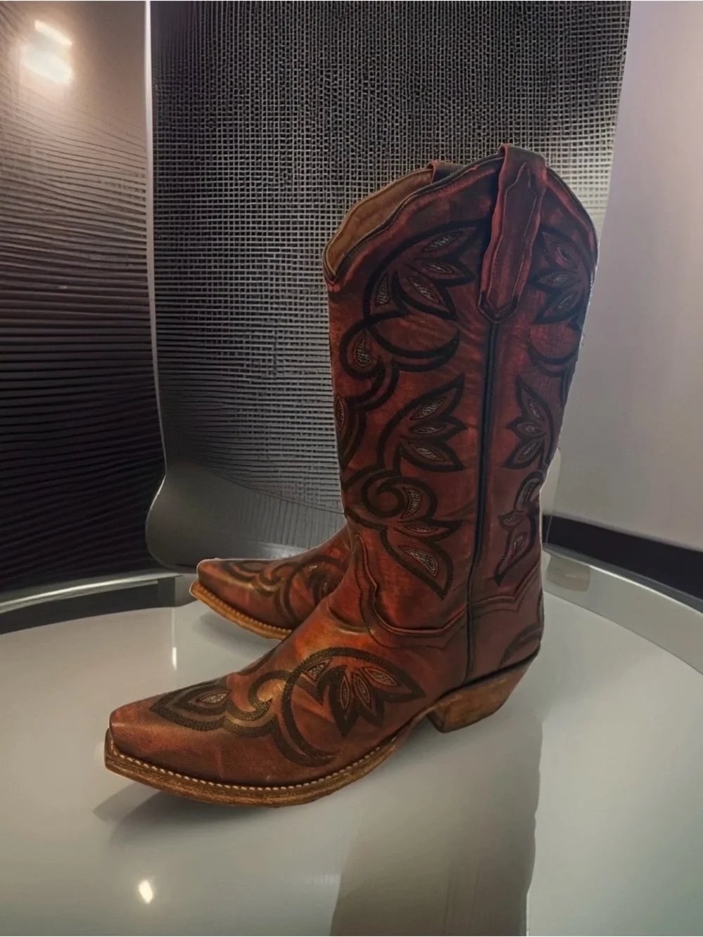 Dan Post DP4006 Leather Overlay Embroidered Cowgirl Boots Burgundy Black 7.5M